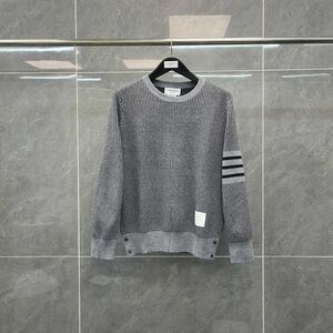 Thom Browne Charcoal Ribbed Crewneck Sweater